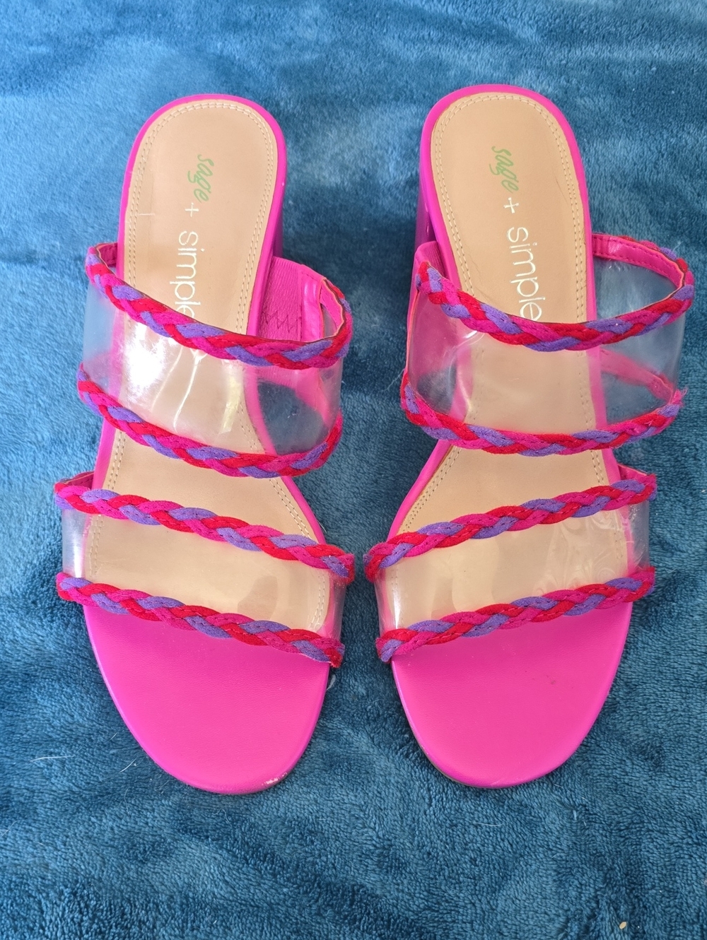 Hot Pink Braided Strap Slide Sandals